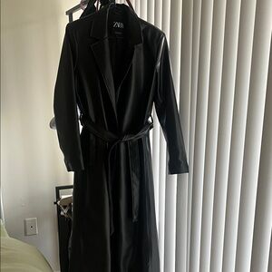 Zara Women's Leather Black Trench Coat